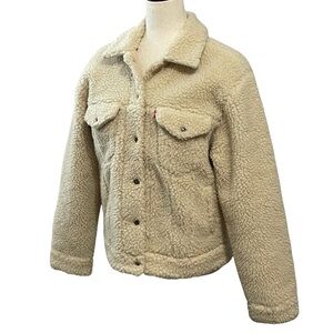 Levi's Baby Bubble Sherpa Fleece Trucker Jacket Womens Size M Coconut Milk Cream